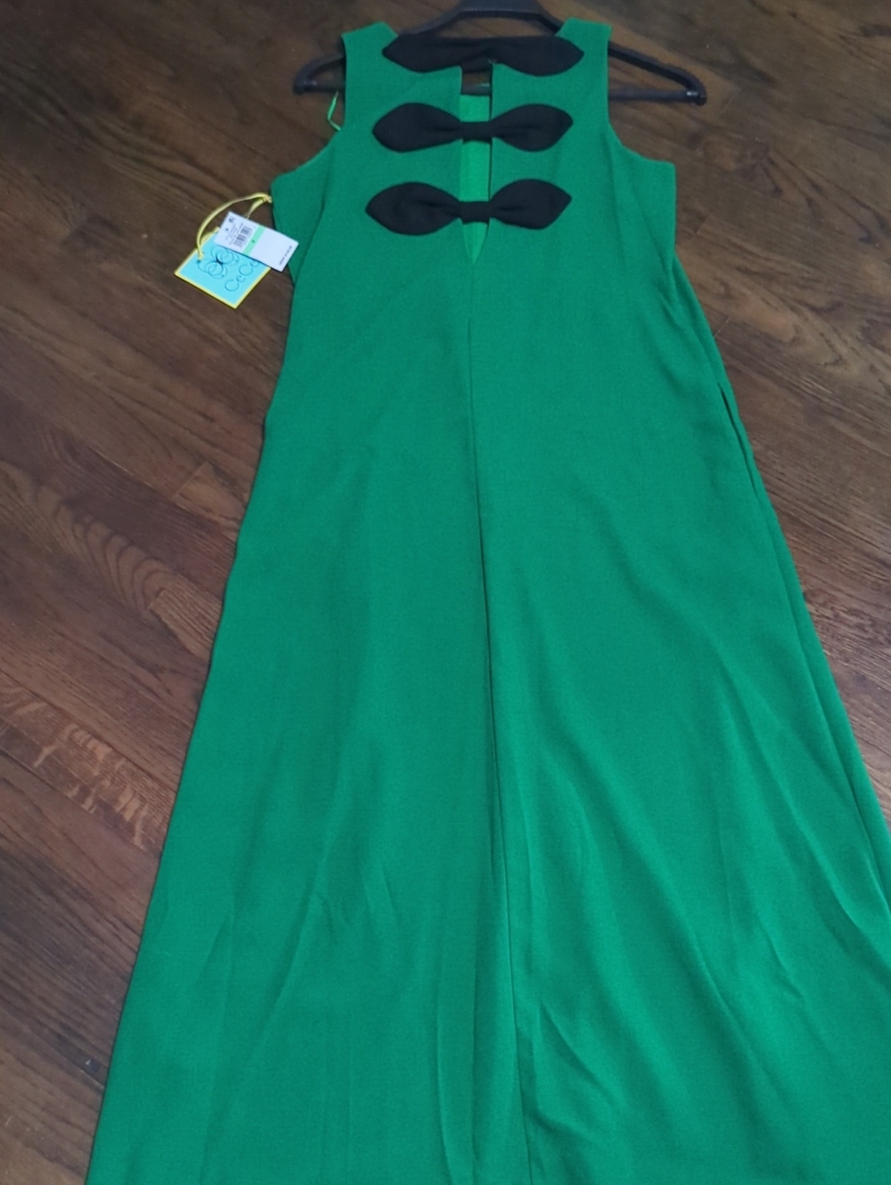 CeCe Green Sleeveless Kids Pajama Romper with Black Bow Accents